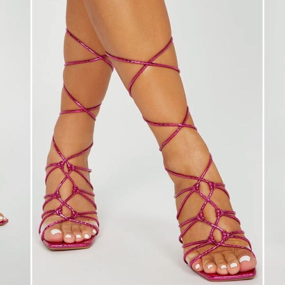 Fuschia Pink Stappy Heeled Sexy Sandals - Picture 3 of 5